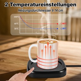 Tigvio Cup Warmer, Coffee Warmer, Heat Plate with 2 Temperature Settings, Home Office Gadgets for Coffee, Cocoa, Milk, Tea, Electric Coffee Warmer, Heat Plates as Gifts for Coffee Lovers