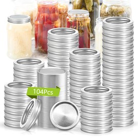 52Set/104Pcs (70 mm/2.76 In) Canning Lids with Rings Regular Mouth, Leak Proof Split-Type Metal Canning Jar Lids for Ball/Kerr Jars, Food Grade Material, 100% Fit & Airtight for Regular Mason Jar Lids