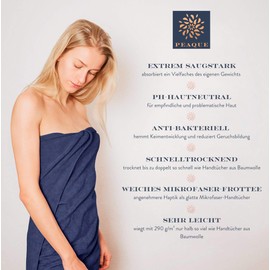 PEAQUE Microfibre Towel with Terry Cloth Structure - Set of 1 & 2 - Antibacterial Soft Lightweight Absorbent Quick Drying (Navy Blue, 60 x 120 cm)