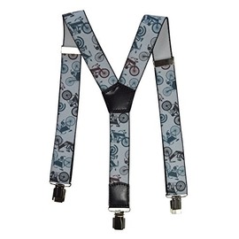 Olata Braces/Suspenders for All Ages, Y-Shape with Motorbike Design. Adult, 4cm