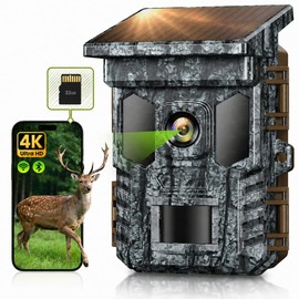 VIDVIS 4K 64MP Solar Trail Camera WiFi Bluetooth, 0.2s Fast Trigger, 65ft Night Vision Motion Activated, IP66 Waterproof, Rechargeable Game Camera with 32GB Micro SD Card for Wildlife Scouting