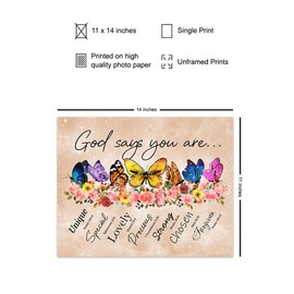 Christian spiritual Wall Art LARGE 11x14 - Inspirational Bible Verse - Scripture Wall Decor for Women - Boho Christian Gifts - positive Motivational Quotes - Catholic Religious Art - God Says You Are