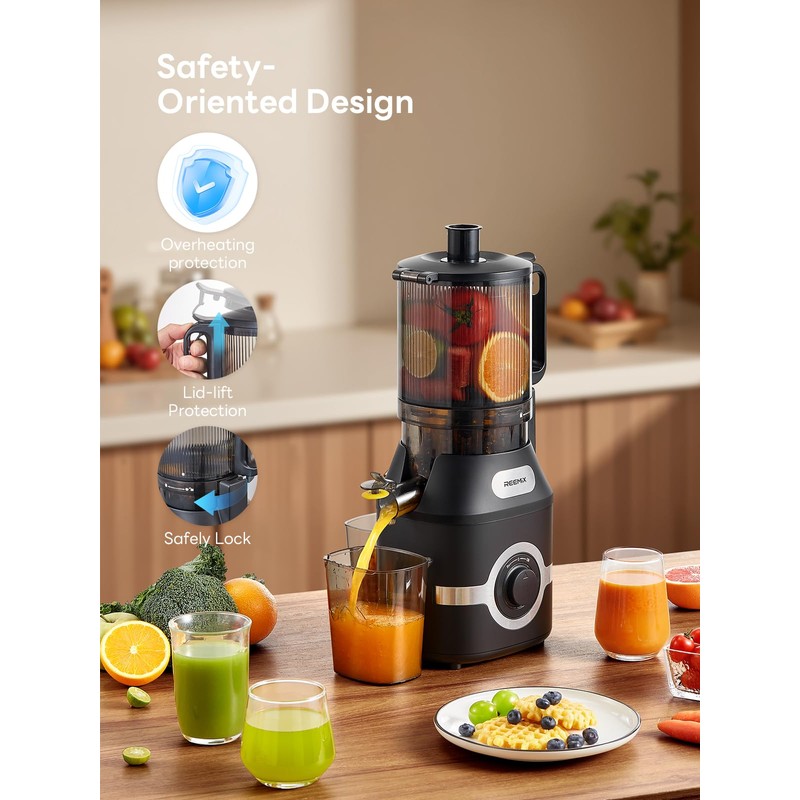 Reemix Juicer Machine with Large Feed Chute, Slow Masticating juicer
