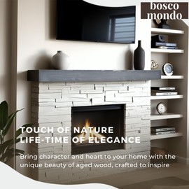 BoscoMondo Solid Wood Fireplace Mantel Shelf, Floating Mantle for Living Room, Farmhouse Rustic Wood Mantel, Easy Wall Mount with Heavy-Duty Metal Bracket (54", Ash Grey)