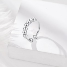 INFUSEU Anxiety Rings for Women, Fidget Stress Spinner Rings with Beads Spinner Thumb Rings Cubic Zircon Gift for Daughter Women Girls Men