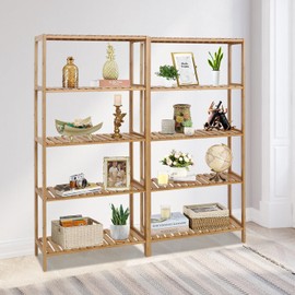 Bamboo Shelf Bathroom 5-Tier Storage Shelves Free Standing Rack Multifunctional Shelving Unit for Bedroom Kitchen Living Room