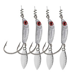 JOHNCOO 4pcs/ Pack Weighted Swimbait Hooks with Blade 3D Eyes Fishing Hooks with Twistlock