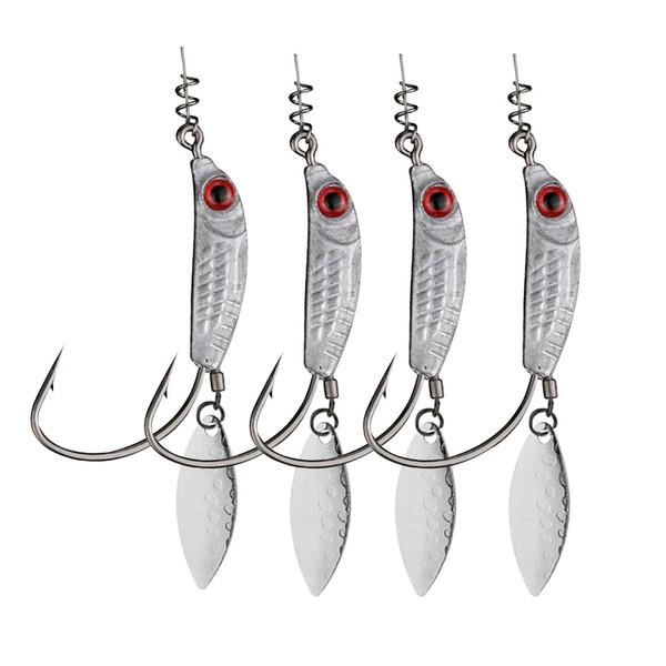 JOHNCOO 4pcs/ Pack Weighted Swimbait Hooks with Blade 3D Eyes