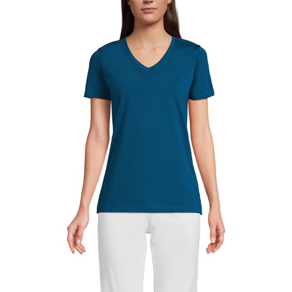 Lands' End Womens SS Relaxed Supima V Neck T Shirt