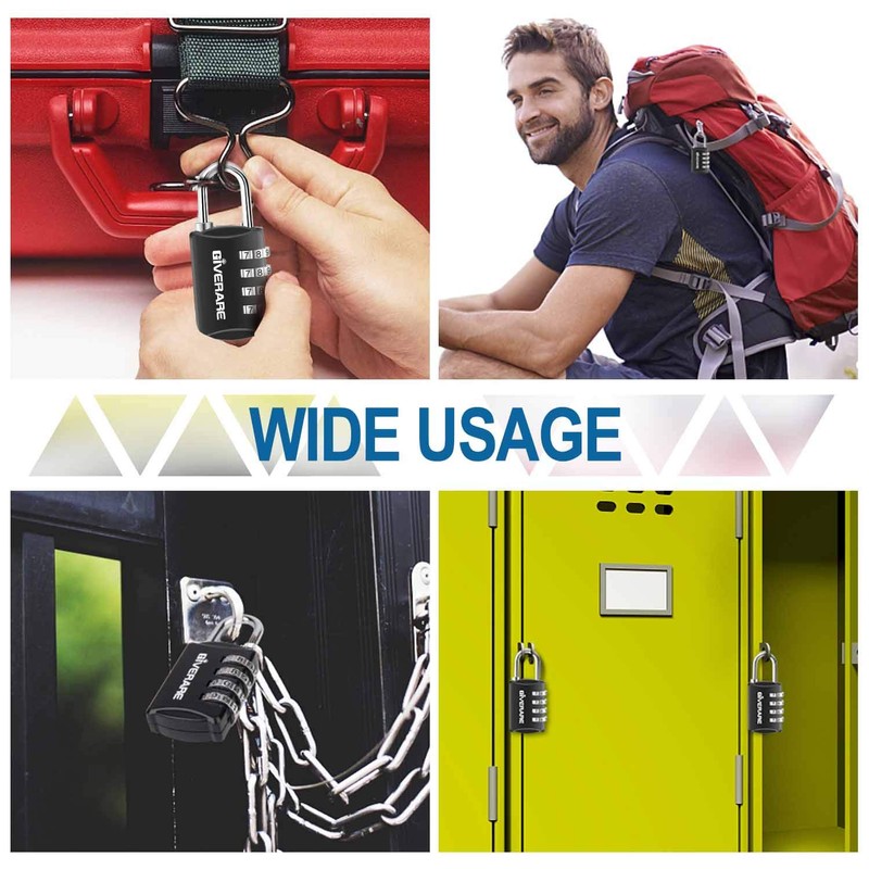 GIVERARE 4 Pack Combination Lock, 4-Digit Padlock Keyless, Resettable Luggage