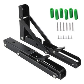 Hardbase Metal Folding Shelf Bracket, Shelf Support, L-Shaped, Wall Hanging, DIY Folding, Storage, Set of 2, Load Capacity 220.5 lbs (30 cm), Black