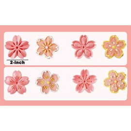 Goeielewe Pastry/Cookie/Fondant Stamper, 2-Inch Press Cookies Mold with 4 Stamps Pink Cherry Blossom Shape Flower Hand Pressure Pastry Tool Fondant Cutters Set for Baking