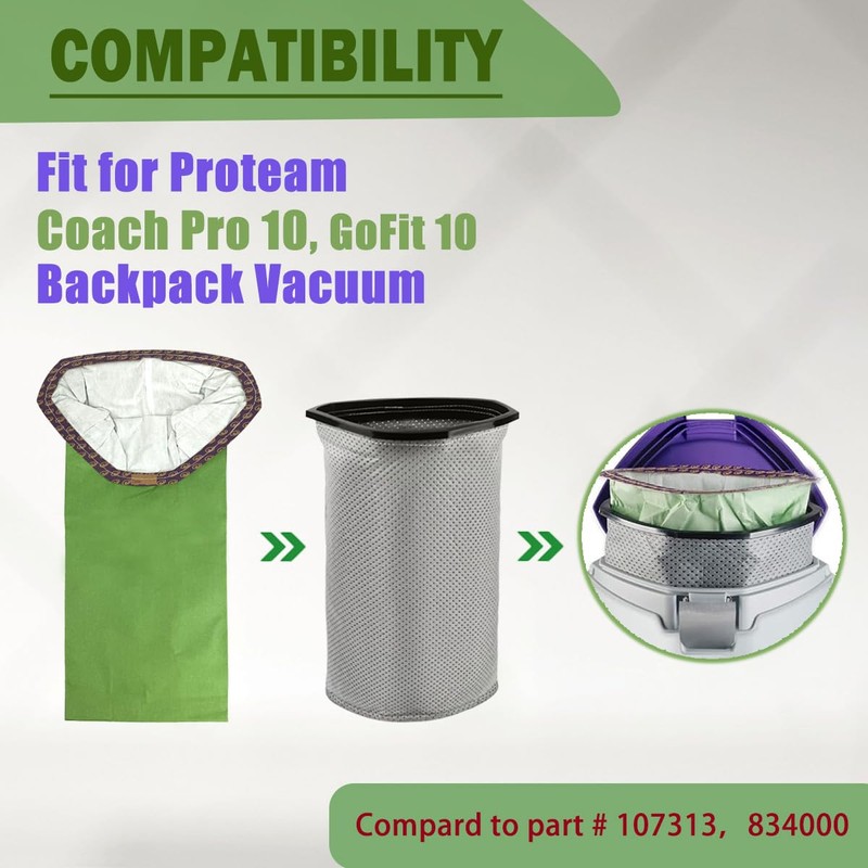 20 Pack 107313 Filter Bags Replacement For ProTeam GoFit 10,