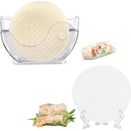 Spring Roll Maker Spring Roll Water Dipper Rice Paper Water Bowl Dipper Rice Paper Water Bowl and 8 Pcs Tray,Gloves and Foldable Stand