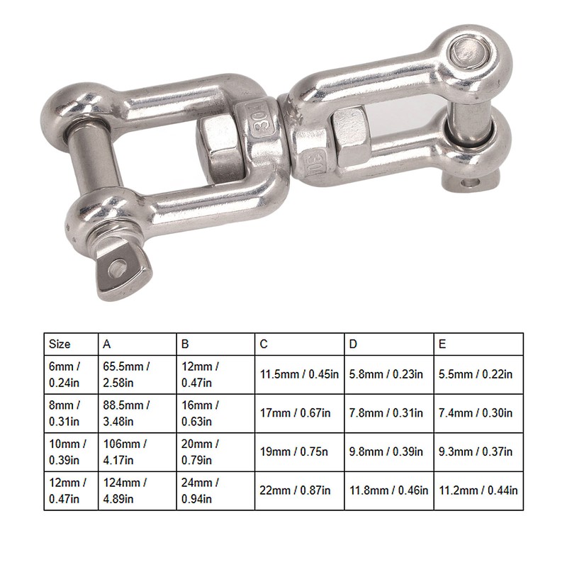 304 Stainless Steel Double Jaw Shackle Rustproof Universal Jaw Anchor
