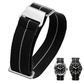 60's French Troops Parachute Special Elastic Nylon Watch Band Man's Universal Hook-and-Loop Nylon Strap 20/21/22mm(20mm, Black with White)