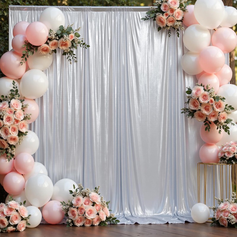 20x10 ft Wrinkle Free Silver Sequin Backdrop Curtain for Parties,Thick