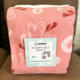 Valentine Love Hearts Anti-Pill Premium No-Sew Throw Fleece Fabric Kit (50x60)