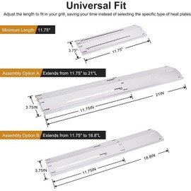 Criditpid Universal Barbecue Replacement Parts for Master Chef, Broil King, Dyna-Glo, Charbroil, Stainless Steel 11.75" to 21" Adjustable Heat Plate Shields & 12" to 17.5" Pipe Burner Tube, 3 Pairs.