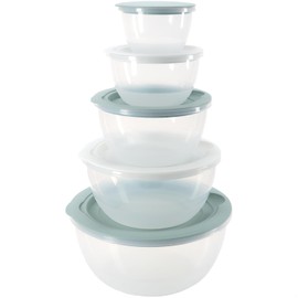 com-four® 5-Piece Mixing Bowl Set with Lids - Salad Bowls in 5 Sizes - Baking Bowls 0.4/0.8/1.5/2.5/4.4 Litres - Dishwasher Safe Bowls - Serving Bowls (Lid - Pastel Green)