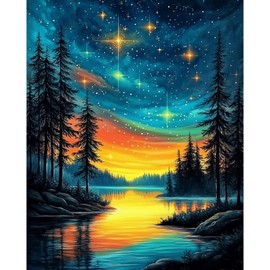 NEWENMO Starry Sky Paint by Numbers Kit for Adults, Abstract Landscape Paint by Numbers on Canvas Unframed, DIY Oil Painting Perfect for Beginner, Craft, Hobbies and Home Wall Decor 16x20 in