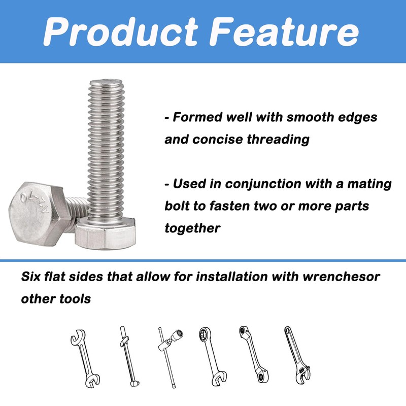 Tayffency 20Pcs 1/4-20 x 2-1/2" Hex Head Screw Bolt, Stainless