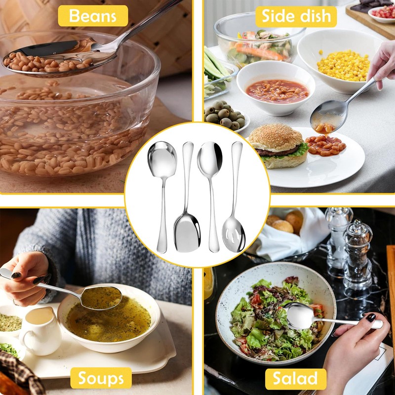 Serving Spoon, 4 PCS Spoons, Large Soup Spoons, Cutlery Set