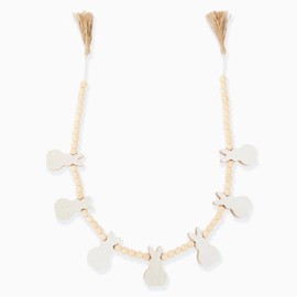 eBoutik - Cute Farmhouse Wooden Easter Bunny Garland Decorative Bunting with Beads - Spring Home Decor for Mantle, Table or Stairs (White, 2M)