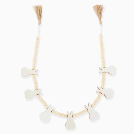 eBoutik - Cute Farmhouse Wooden Easter Bunny Garland Decorative Bunting with Beads - Spring Home Decor for Mantle, Table or Stairs (White, 2M)