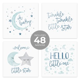 Starry Delight Baby Shower Beverage Napkins / 48 Twinkle Star And Moon Cocktail Napkins / 4 3/4" x 4 3/4" Little Star 3 Ply Napkins / 4 Pastel Night Sky Designs/Gender Neutral Baby Party Supplies