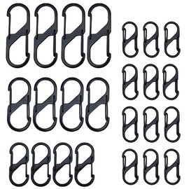 SLEEKSTATION Set of 24 Sizes (1.3 inches (32 mm) / 1.6 inches (40 mm) / 2.4 inches (50 mm) / 2.4 inches (60 mm) / S Shaped Carabiner, Small, Ultra Lightweight, Multifunctional, Key Holder, Stylish, Carabiner, Daily Goods, Anti-Theft, Anti-Loss, Outdoors, Mountain Climbing, Camping, Black