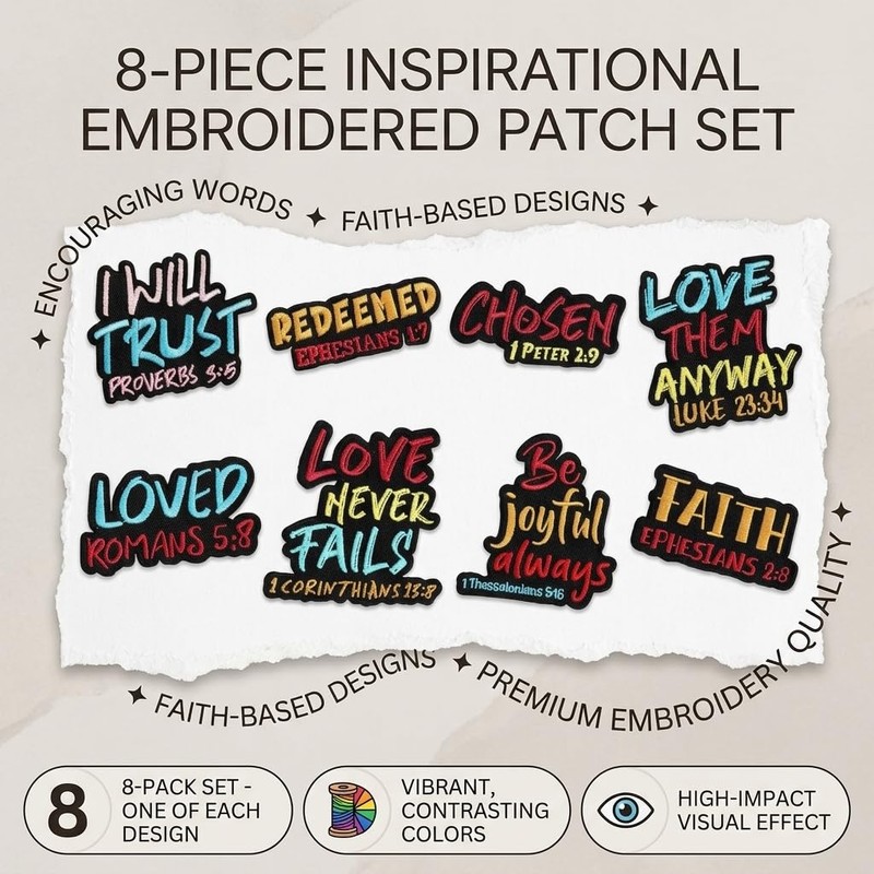 Religious Iron on Patches, Bible Verse Embroidered Appliques for Clothes