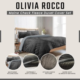 Olivia Rocco Maine Check Fleece Duvet Cover Set Easy Care Quilt Covers with Pillowcases Super Soft Reversible Bedding Bed Linen Sets, Single