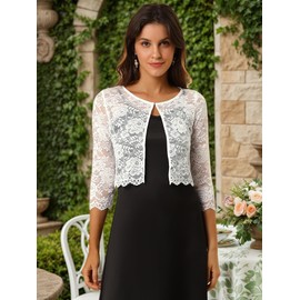 Allegra K Women's Elegant Ruffle Collar Crop Cardigan Sheer Floral Lace Shrug Tops X-Small White