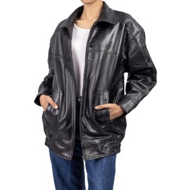 Jild Oversized Leather Jacket Women - Lambskin Leather Fall Jacket for Womens Fashion Plus Size Outfits (OSW-Blk-L)