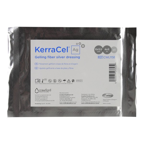 KerraCel Ag 4" x 5" Gelling Fiber Silver Would Dressing (CWL1158) - Absorbs and Isolates Wound Drainage and Kills Bacteria, Micro-Contours to Wound Bed, Maintains Healthy Moisture Levels (1 Each)