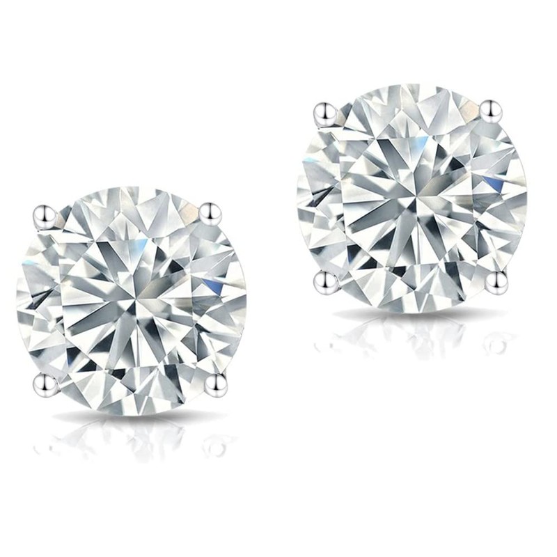 Moissanite Stud Earrings • 14K Gold Solid • Round Cut