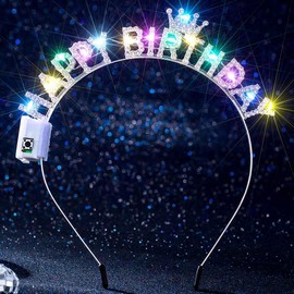Aceorna Light Up Birthday Crowns Led Glowing Rhinestones Headbands Glitter Happy Birthday Hair Accessories for Women (Silver, One Size)