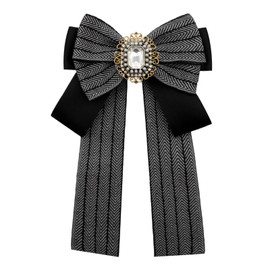 GHTIYLP Womens Bow Tie Adjustable Rhinestone Bowtie for Women Ladies Girls Pre-tied Womens Tie for Shirt Suit Uniform (Black-Brooch)