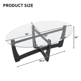 LKTART 48" Oval Glass Coffee Table with Tempered Glass Top Cross and Solid Wood Base Simple & Modern Center Table for Living Room Office Apartment Black