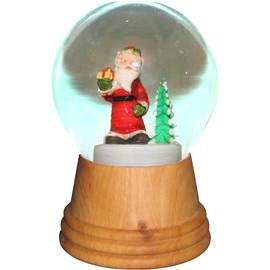 Alexander Taron 2552 Perzy Snowglobe, Medium Santa with Tree with Wooden Base-5" H W x 3.5" D, Brown