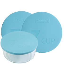 Yodecy Silicone Bowl Lids fit Pyrex Glass Bowls 7402-PC 7 Cup, Yodecy Silicone Bowl Lids fit Anchor Hocking Glass Bowls 7402-PC 7 Cup,Replacement Lids(2 Pack Blue)(Container not Included)