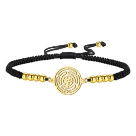Amaxer Wheel of Hecate Symbol Woven Rope Bracelet for Women Goddess Hecate Jewellery Stainless Steel Adjustable Braided Charm Bracelet, Unit size, Stainless Steel, Stainless Steel