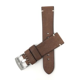 Bandini 24mm Mens Vintage Genuine Leather Watch Band Strap - Brown - Minimal Stitch