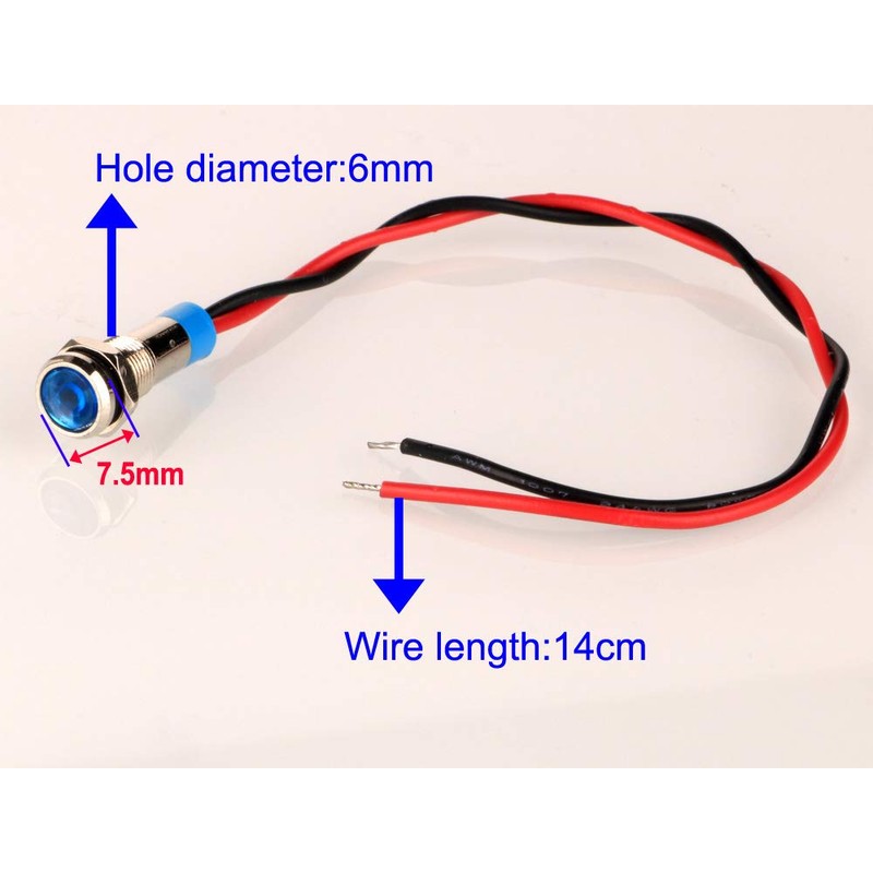Gebildet 10pcs 6mm 1/4" AC/DC 12-24V LED Metal Indicator Light