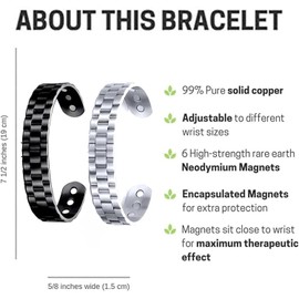 2 Pcs Magnetic Copper Prostate Band, ProstaPower Magnetic copper Band, Fashion Copper Bracelet, Improves Circulation for Men and Women (Black and Gold) (Black+Sliver)