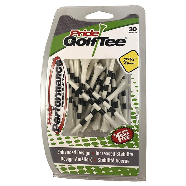 PRIDE GOLF TEE "Pride Performance Striped Golf Tees (Pack of 30), 2-3/4"", White
