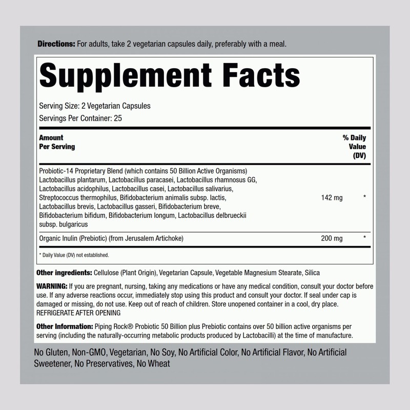 Piping Rock Probiotic for Men and Women | 50 Capsules