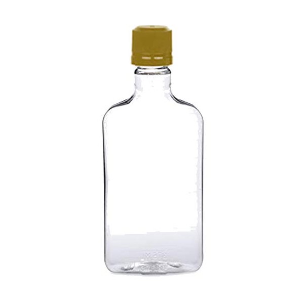 (24) Pellah 375 ml (12.7 Oz.) Plastic Flask PET clear bottle for beverage and liquor with Tamper Evident Caps( 24 Pack) (Gold Caps)