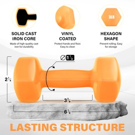 Yes4All Dumbbell Vinyl Coated - 3 lbs - Blazing Orange - Pair